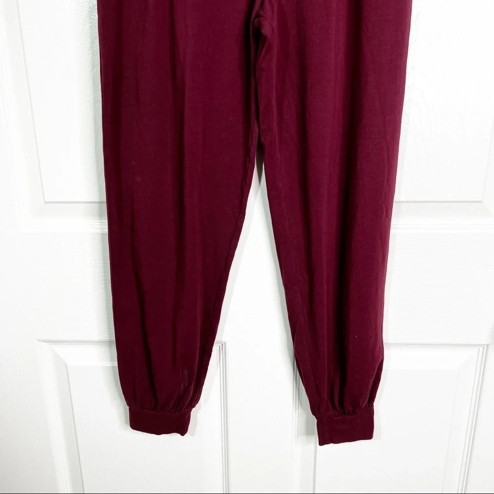 Hello Nite! Jersey Knit Wide Leg High Waisted Fold Down Jogger Pants Wine Sz S - Picture 3 of 6
